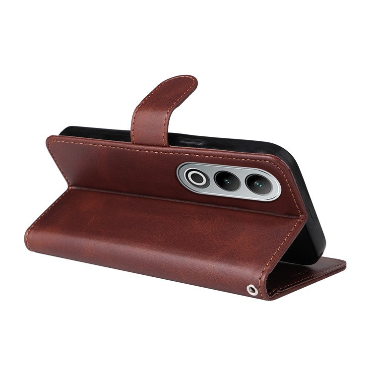 Phone Stand Case for OnePlus Nord CE4 5G / Oppo K12 Magnetic Leather Flip Wallet Phone Cover - Brown