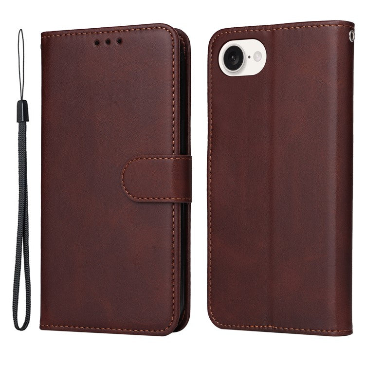 For iPhone 16e Leather Phone Case Magnetic Clasp Flip Wallet Phone Stand Cover - Brown