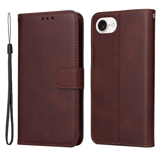For iPhone 16e Leather Phone Case Magnetic Clasp Flip Wallet Phone Stand Cover - Brown