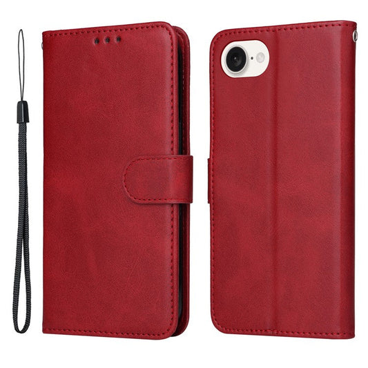 For iPhone 16e Leather Phone Case Magnetic Clasp Flip Wallet Phone Stand Cover - Red