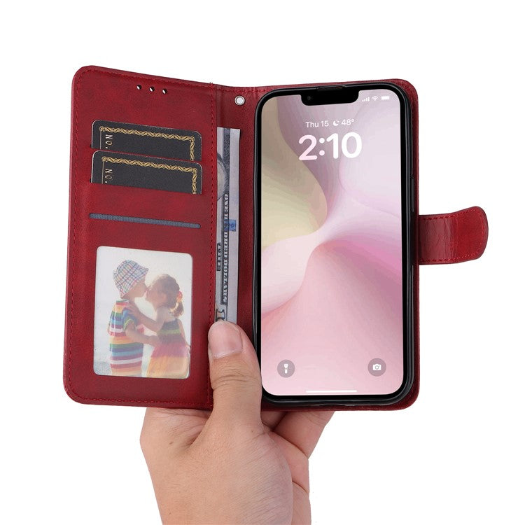 For iPhone 16e Leather Phone Case Magnetic Clasp Flip Wallet Phone Stand Cover - Red