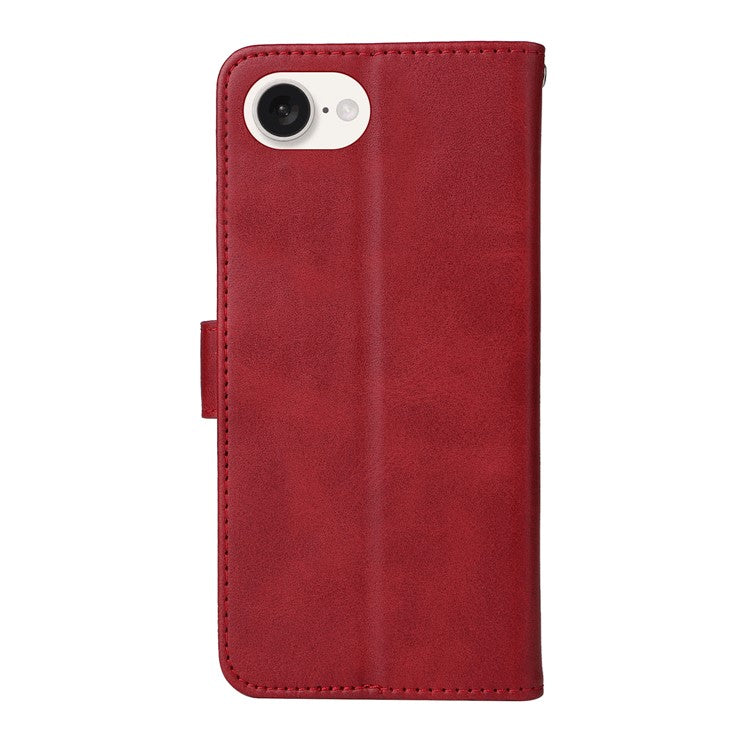 For iPhone 16e Leather Phone Case Magnetic Clasp Flip Wallet Phone Stand Cover - Red