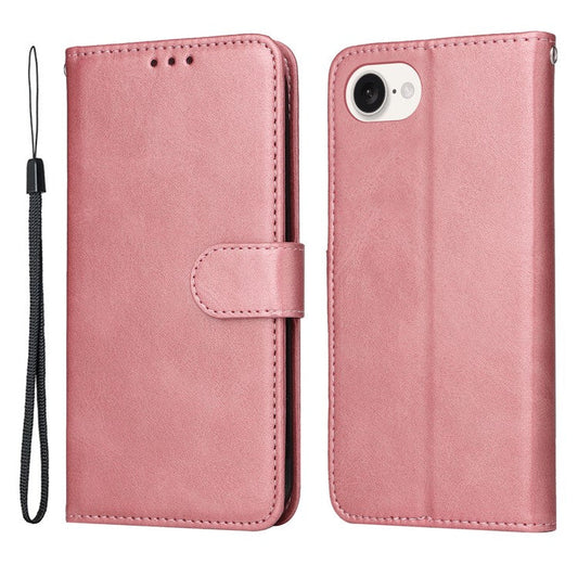 For iPhone 16e Leather Phone Case Magnetic Clasp Flip Wallet Phone Stand Cover - Pink