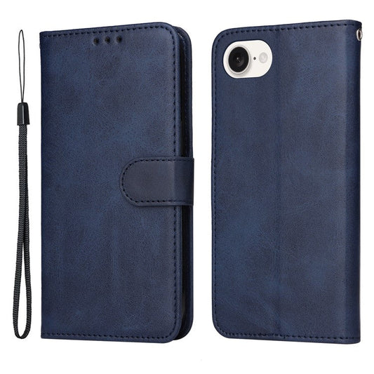 For iPhone 16e Leather Phone Case Magnetic Clasp Flip Wallet Phone Stand Cover - Blue