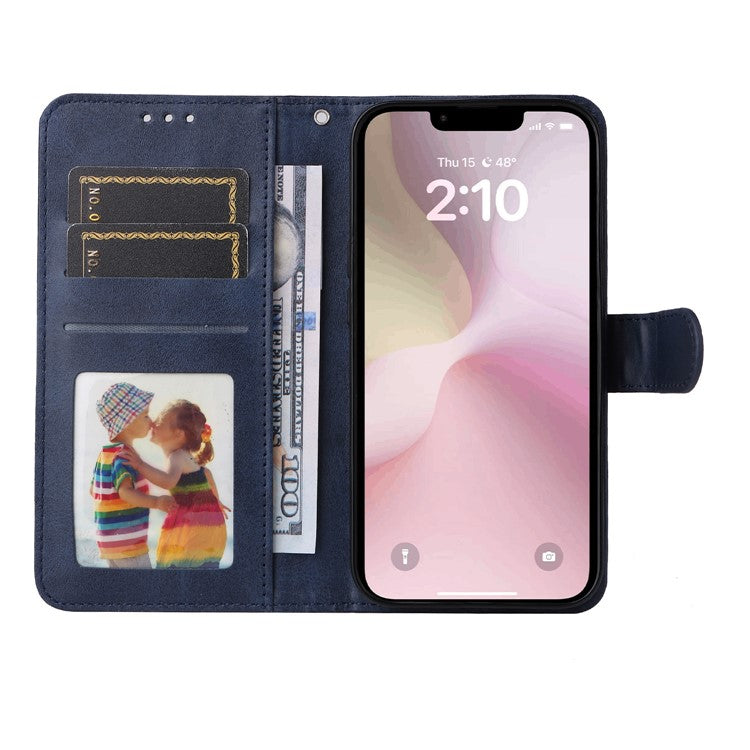 For iPhone 16e Leather Phone Case Magnetic Clasp Flip Wallet Phone Stand Cover - Blue