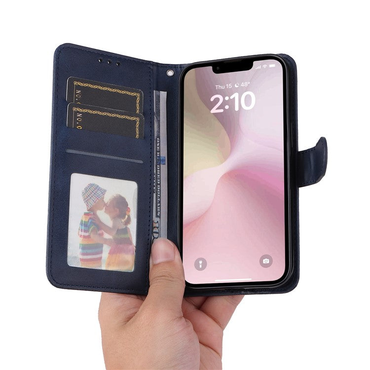 For iPhone 16e Leather Phone Case Magnetic Clasp Flip Wallet Phone Stand Cover - Blue