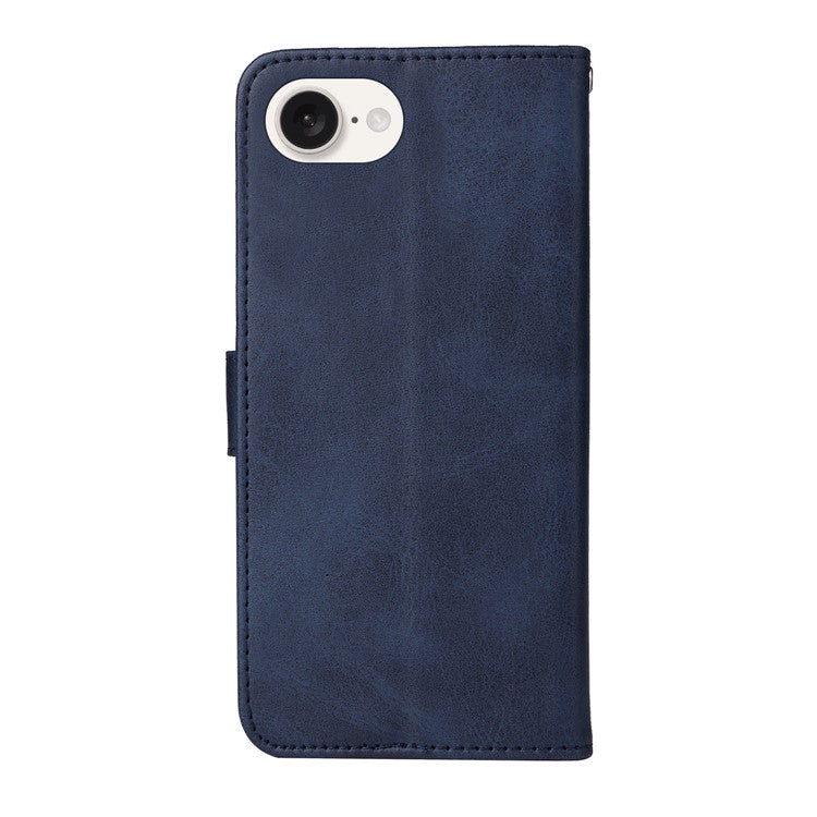 For iPhone 16e Leather Phone Case Magnetic Clasp Flip Wallet Phone Stand Cover - Blue