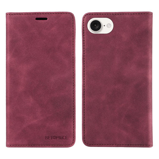 BETOPNICE 003 For iPhone 16e Wallet Case RFID Blocking Leather+TPU Shockproof Phone Shell - Red
