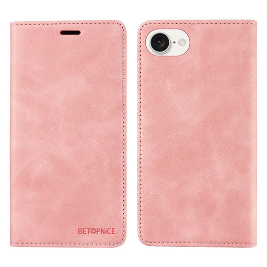 BETOPNICE 003 For iPhone 16e Wallet Case RFID Blocking Leather+TPU Shockproof Phone Shell - Pink