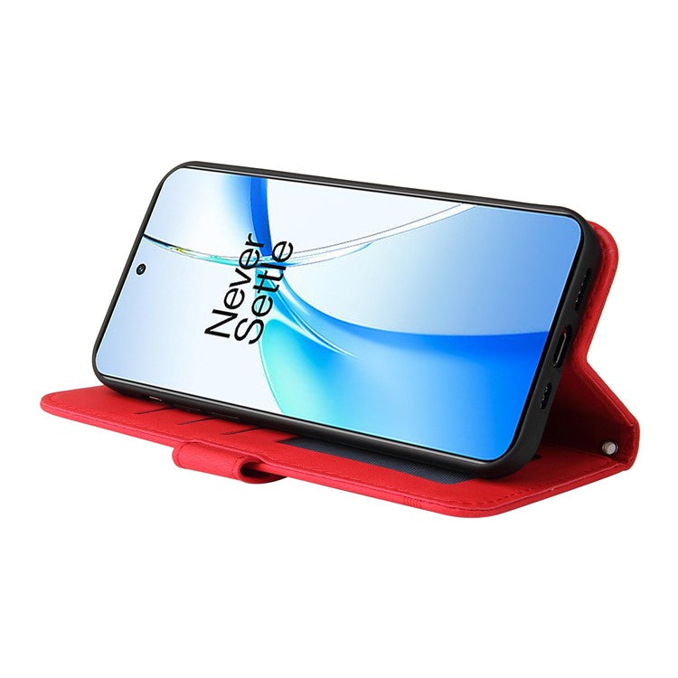 Stand Case for OnePlus Nord CE4 5G / Oppo K12 Folio Flip Leather+TPU Phone Cover - Red