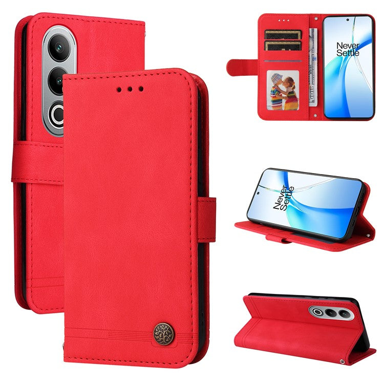Stand Case for OnePlus Nord CE4 5G / Oppo K12 Folio Flip Leather+TPU Phone Cover - Red