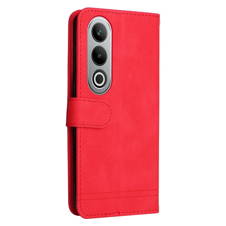 Stand Case for OnePlus Nord CE4 5G / Oppo K12 Folio Flip Leather+TPU Phone Cover - Red
