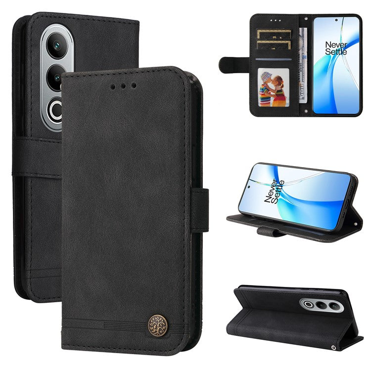 Stand Case for OnePlus Nord CE4 5G / Oppo K12 Folio Flip Leather+TPU Phone Cover - Black