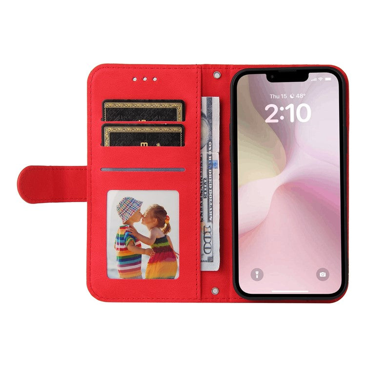 For iPhone 16e Case Magnetic Clasp Folio Flip Stand Leather+TPU Phone Cover - Red