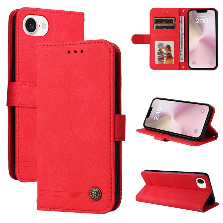 For iPhone 16e Case Magnetic Clasp Folio Flip Stand Leather+TPU Phone Cover - Red