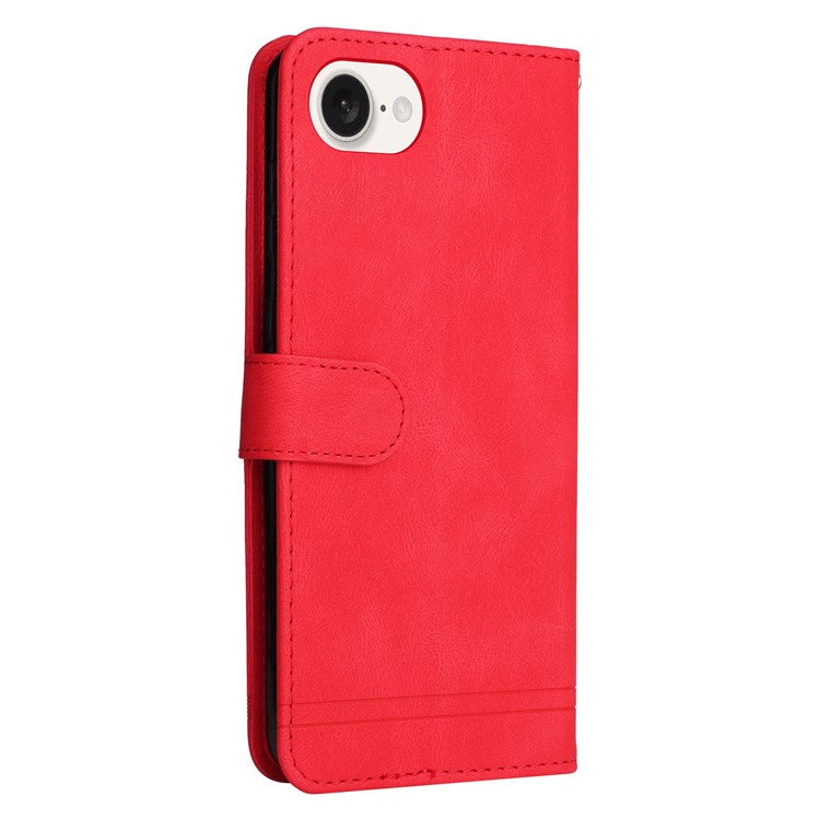 For iPhone 16e Case Magnetic Clasp Folio Flip Stand Leather+TPU Phone Cover - Red