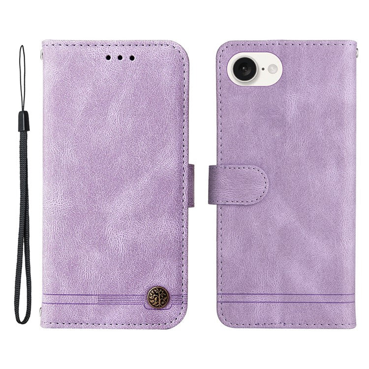 For iPhone 16e Case Magnetic Clasp Folio Flip Stand Leather+TPU Phone Cover - Purple