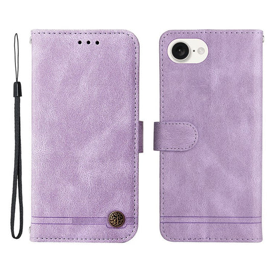 For iPhone 16e Case Magnetic Clasp Folio Flip Stand Leather+TPU Phone Cover - Purple