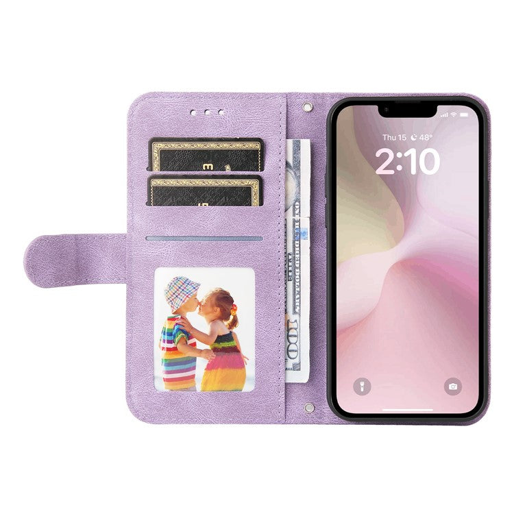 For iPhone 16e Case Magnetic Clasp Folio Flip Stand Leather+TPU Phone Cover - Purple
