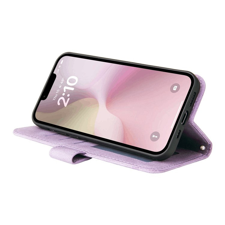 For iPhone 16e Case Magnetic Clasp Folio Flip Stand Leather+TPU Phone Cover - Purple