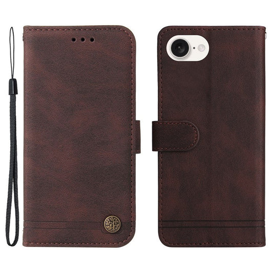 For iPhone 16e Case Magnetic Clasp Folio Flip Stand Leather+TPU Phone Cover - Brown