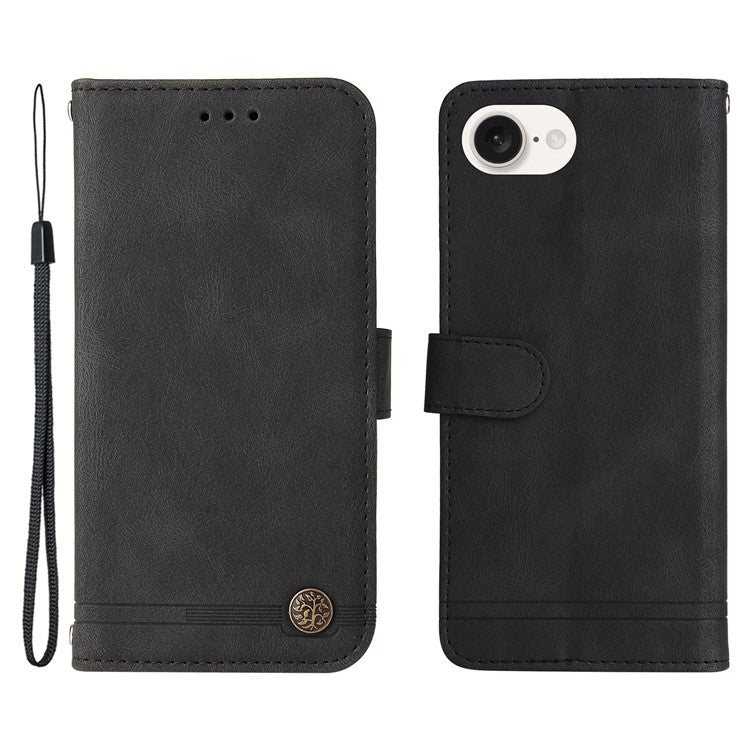 For iPhone 16e Case Magnetic Clasp Folio Flip Stand Leather+TPU Phone Cover - Black