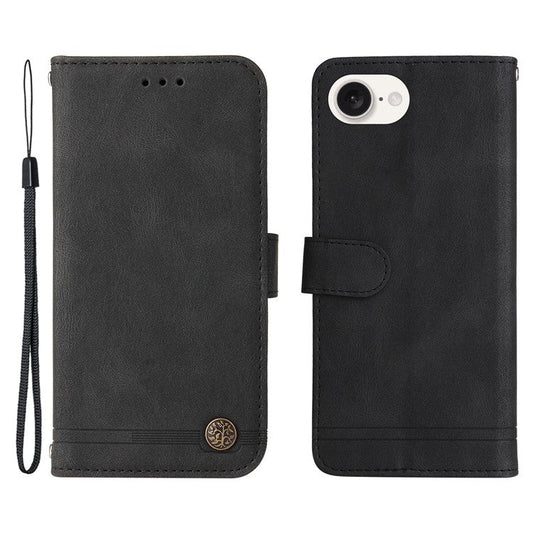 For iPhone 16e Case Magnetic Clasp Folio Flip Stand Leather+TPU Phone Cover - Black