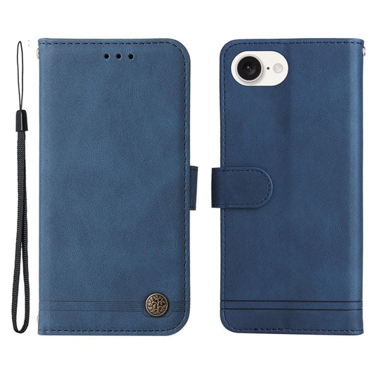 For iPhone 16e Case Magnetic Clasp Folio Flip Stand Leather+TPU Phone Cover - Blue