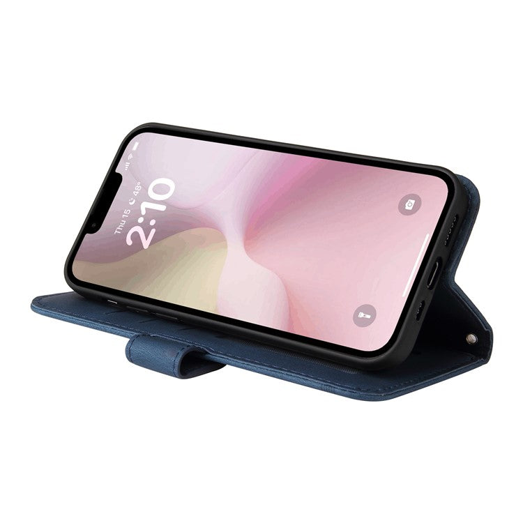 For iPhone 16e Case Magnetic Clasp Folio Flip Stand Leather+TPU Phone Cover - Blue