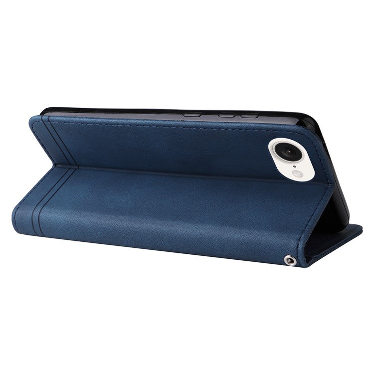 For iPhone 16e Case Magnetic Clasp Folio Flip Stand Leather+TPU Phone Cover - Blue