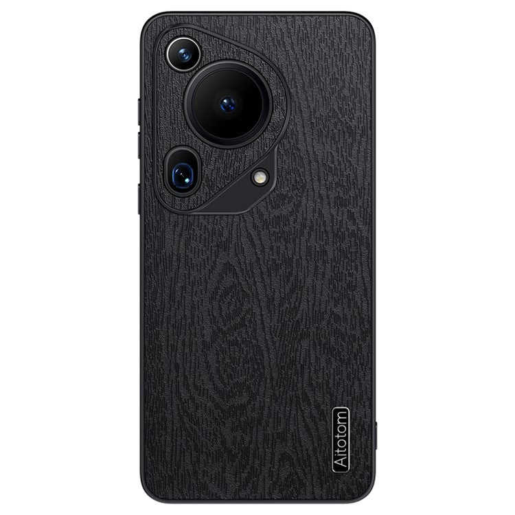 For Huawei Pura 70 Ultra Cases Wood Texture PU+PC+TPU Phone Cover - Black
