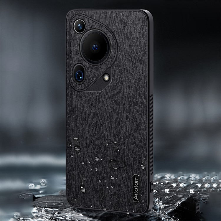 For Huawei Pura 70 Ultra Cases Wood Texture PU+PC+TPU Phone Cover - Black