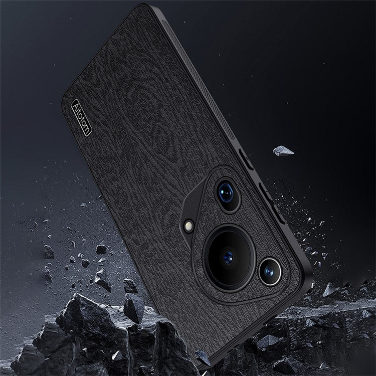 For Huawei Pura 70 Ultra Cases Wood Texture PU+PC+TPU Phone Cover - Black