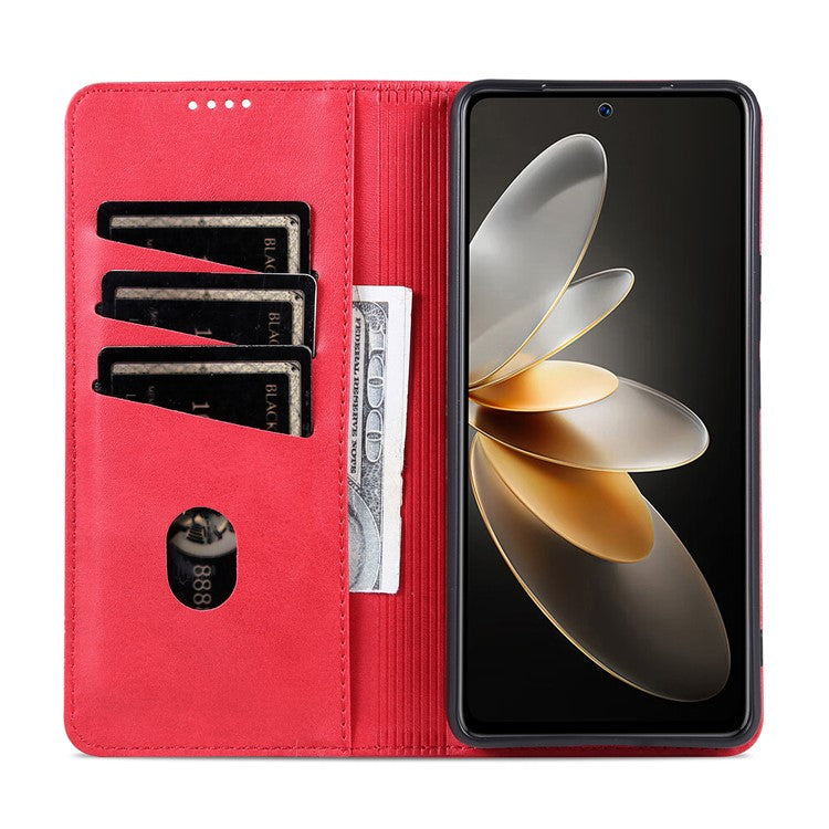 AZNS For Samsung Galaxy M55 5G / C55 5G / F55 5G Case Wallet PU Leather Magnetic Absorption Phone Cover - Red