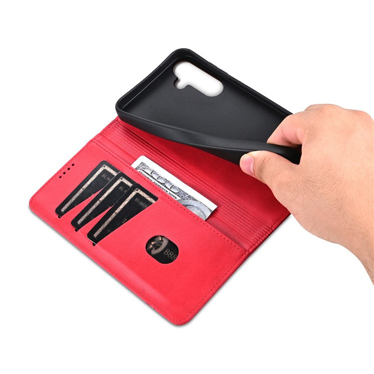 AZNS For Samsung Galaxy M55 5G / C55 5G / F55 5G Case Wallet PU Leather Magnetic Absorption Phone Cover - Red