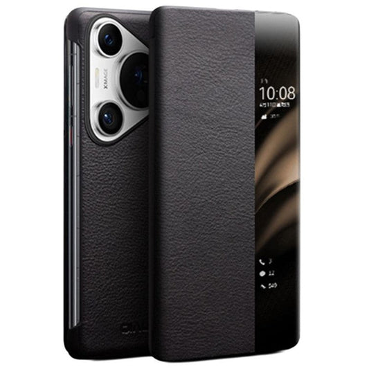 QIALINO For Huawei Pura 70 Pro Genuine Cow Leather Case Smartphone Cover with View Window