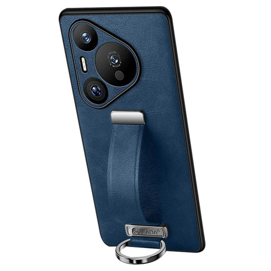 SULADA Fashion Series for Huawei Pura 70 Case Kickstand Wristband Leather Coated PC+TPU Phone Cover - Blue