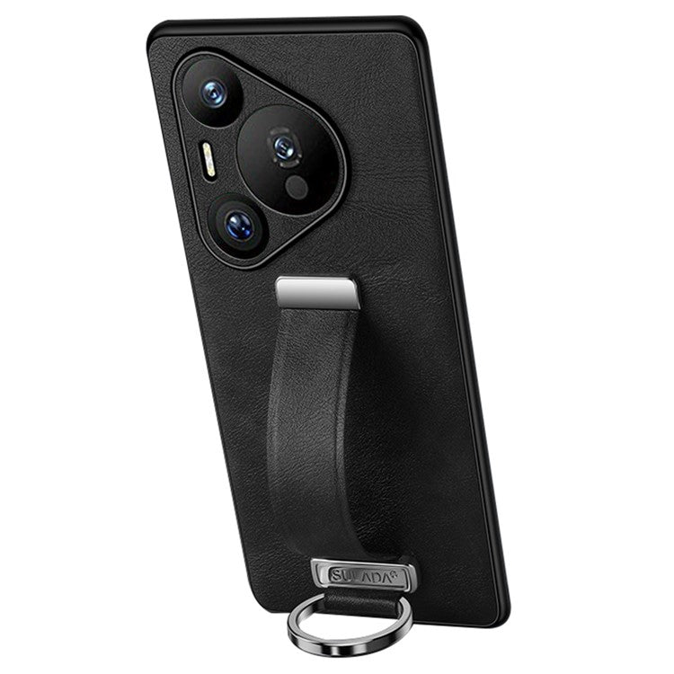 SULADA Fashion Series for Huawei Pura 70 Case Kickstand Wristband Leather Coated PC+TPU Phone Cover - Black