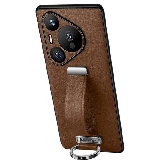 SULADA Fashion Series for Huawei Pura 70 Case Kickstand Wristband Leather Coated PC+TPU Phone Cover - Brown