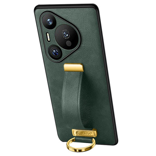 SULADA Fashion Series for Huawei Pura 70 Case Kickstand Wristband Leather Coated PC+TPU Phone Cover - Green