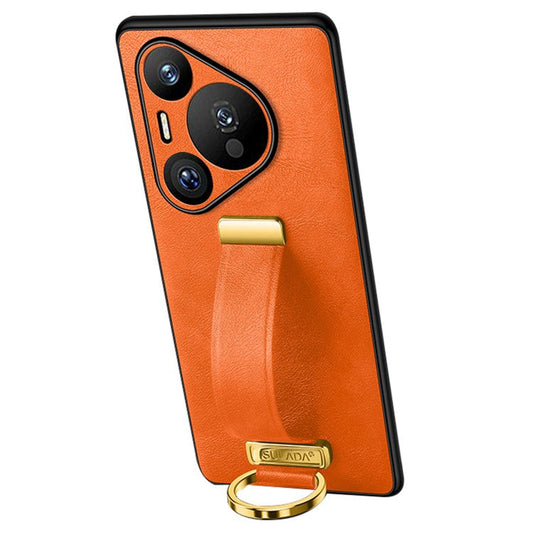SULADA Fashion Series for Huawei Pura 70 Case Kickstand Wristband Leather Coated PC+TPU Phone Cover - Orange