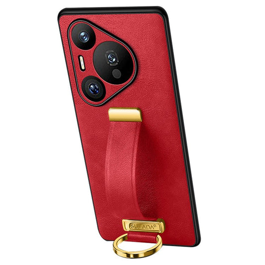 SULADA Fashion Series for Huawei Pura 70 Case Kickstand Wristband Leather Coated PC+TPU Phone Cover - Red