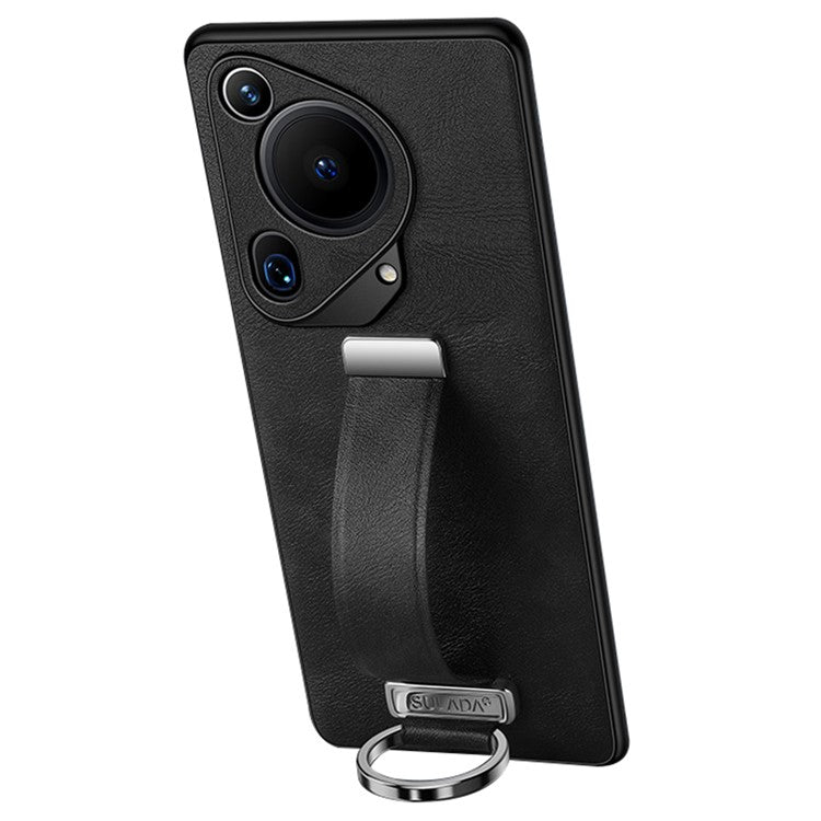 SULADA Fashion Series for Huawei Pura 70 Ultra Case Leather+PC+TPU Kickstand Phone Cover - Black