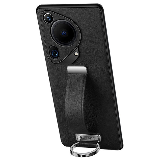 SULADA Fashion Series for Huawei Pura 70 Ultra Case Leather+PC+TPU Kickstand Phone Cover - Black