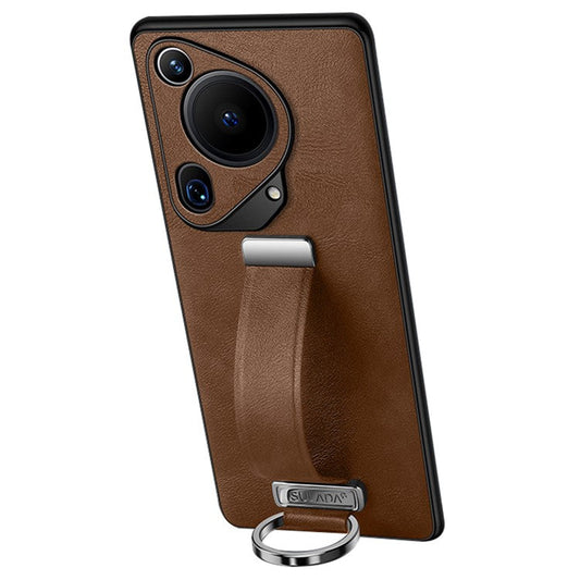 SULADA Fashion Series for Huawei Pura 70 Ultra Case Leather+PC+TPU Kickstand Phone Cover - Brown