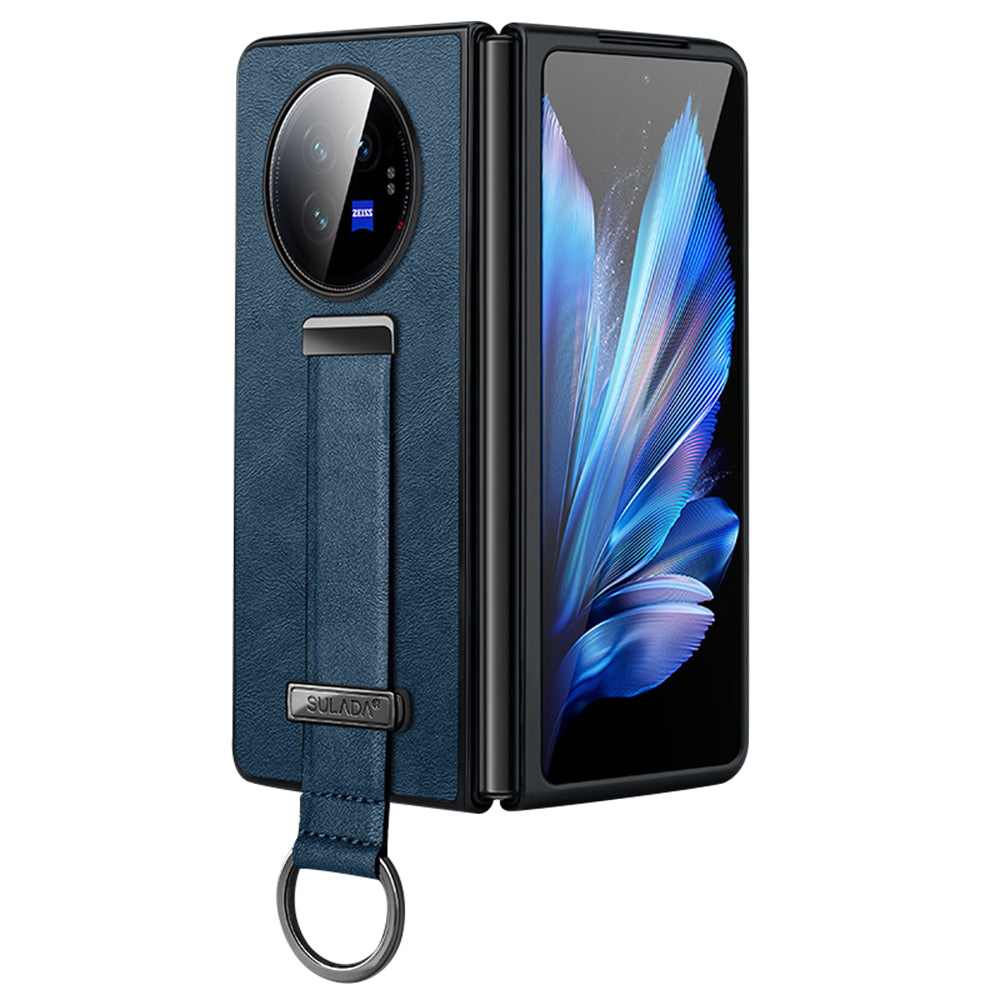SULADA Fashion Series for vivo X Fold3 Case Leather Coated PC+TPU Cover with Kickstand - Blue