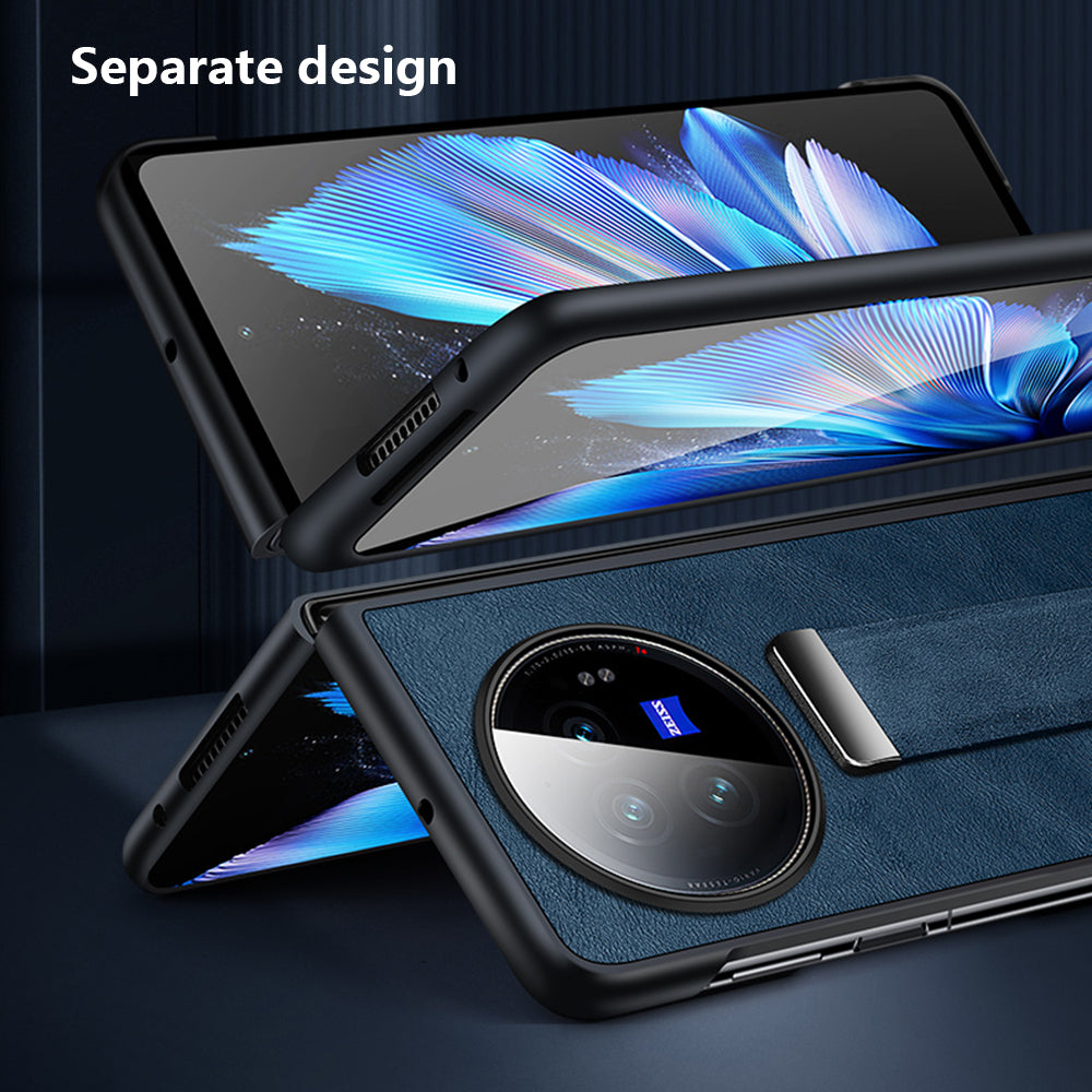 SULADA Fashion Series for vivo X Fold3 Case Leather Coated PC+TPU Cover with Kickstand - Black