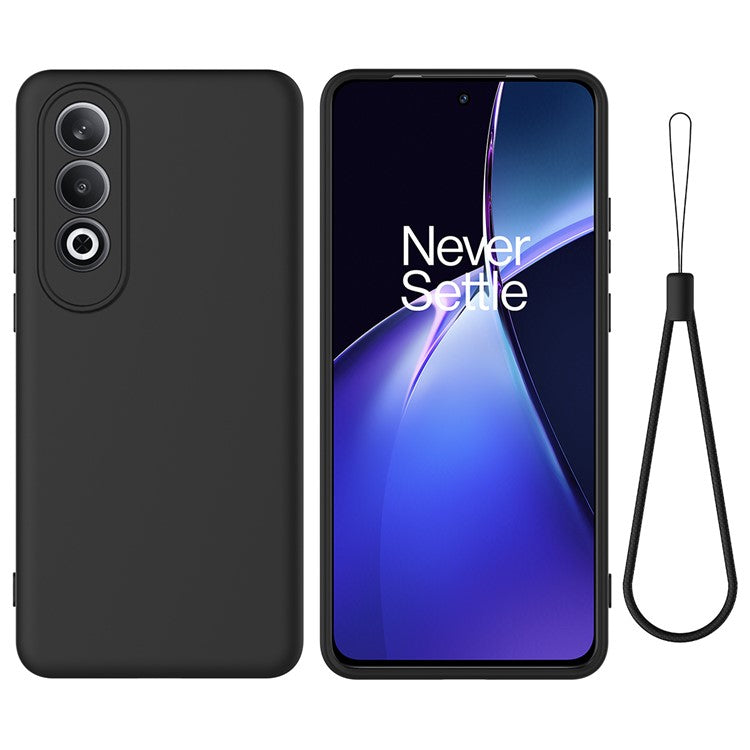 For OnePlus Nord CE4 5G Case Slim-Fit Liquid Silicone Protective Back Cover  with Hand Strap - Black