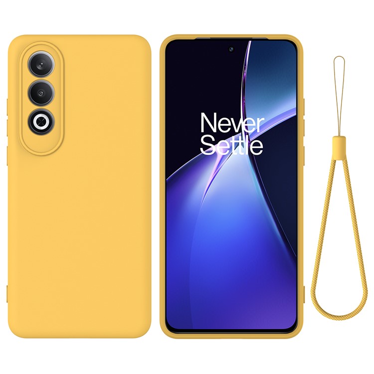 For OnePlus Nord CE4 5G Case Slim-Fit Liquid Silicone Protective Back Cover  with Hand Strap - Yellow