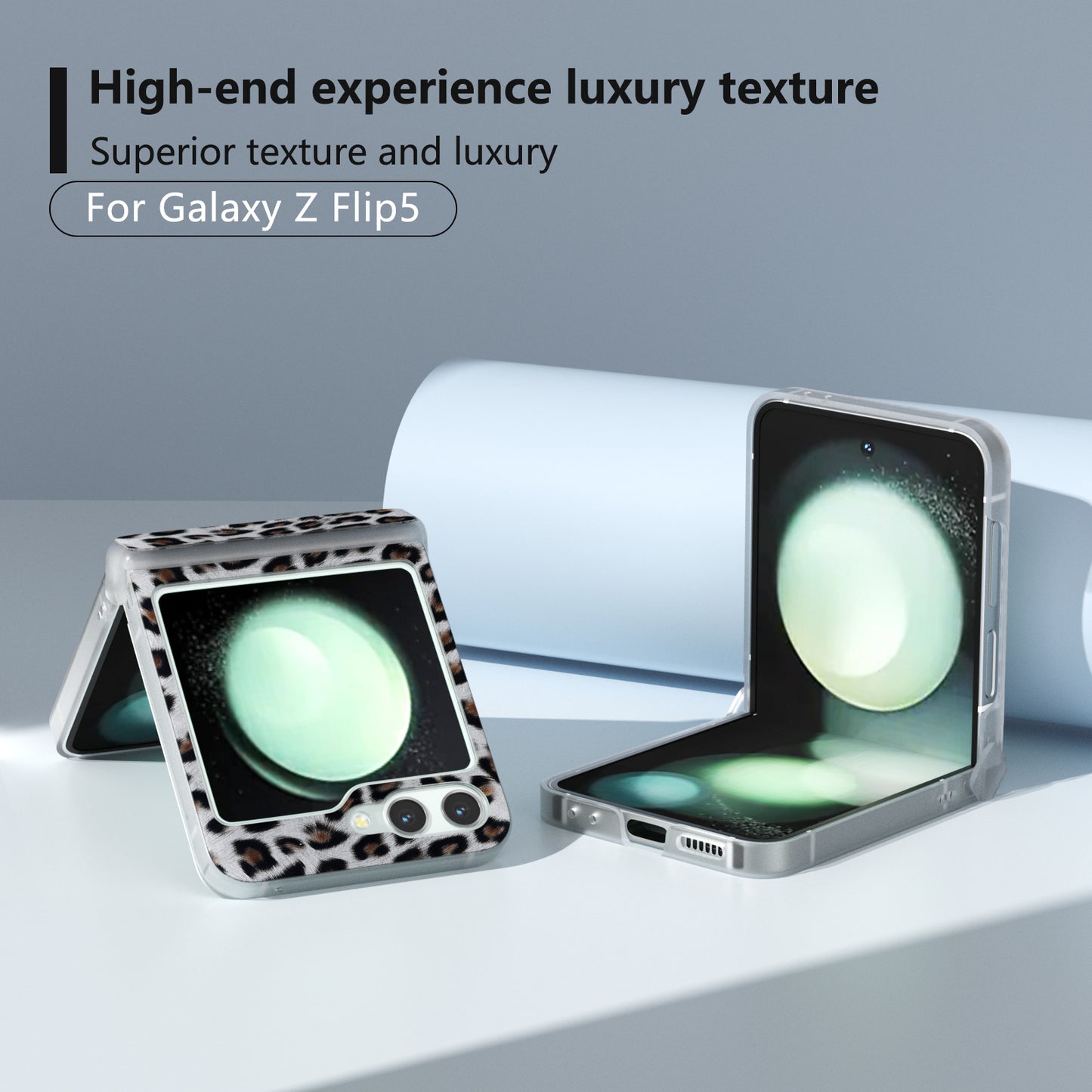 For Samsung Galaxy Z Flip6 5G Case Clear Matte Edge Leopard Print Texture Leather+PC Phone Cover - Silver